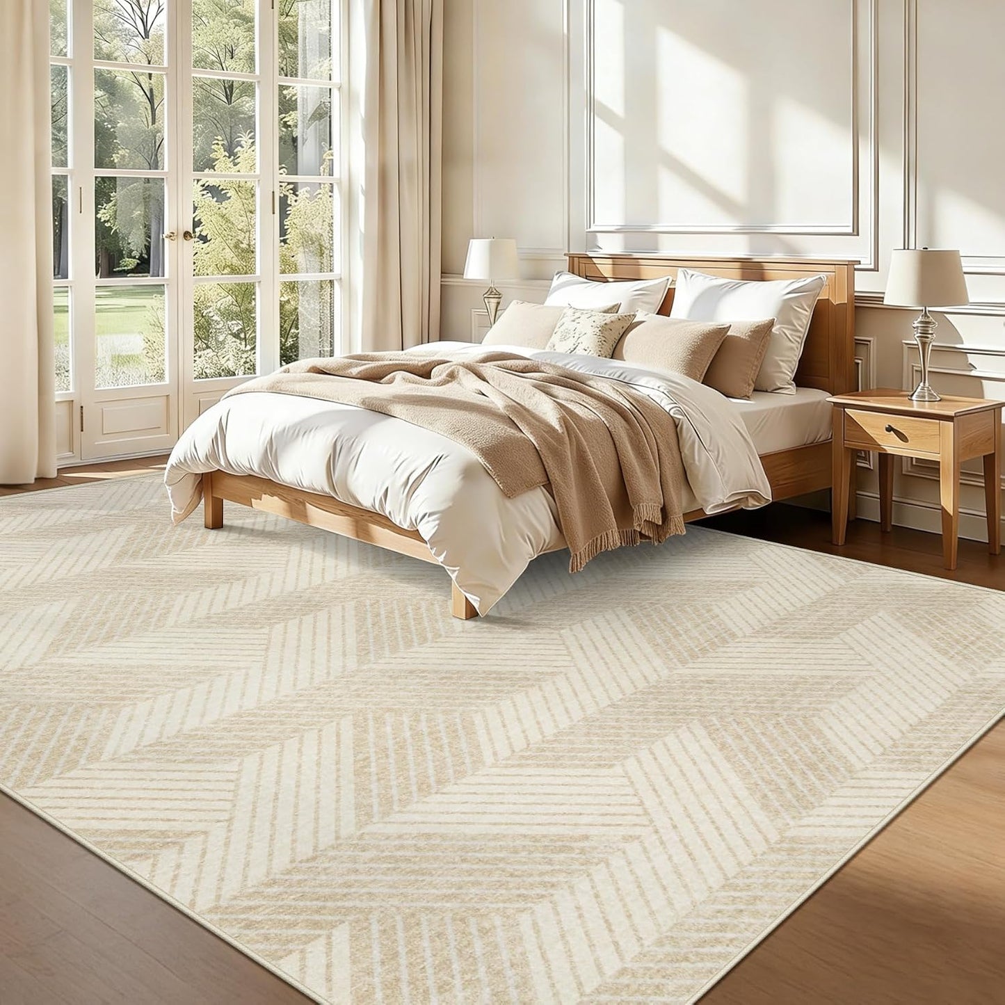 Alfombra área 8x10ft para sala dormitorio beige antideslizante