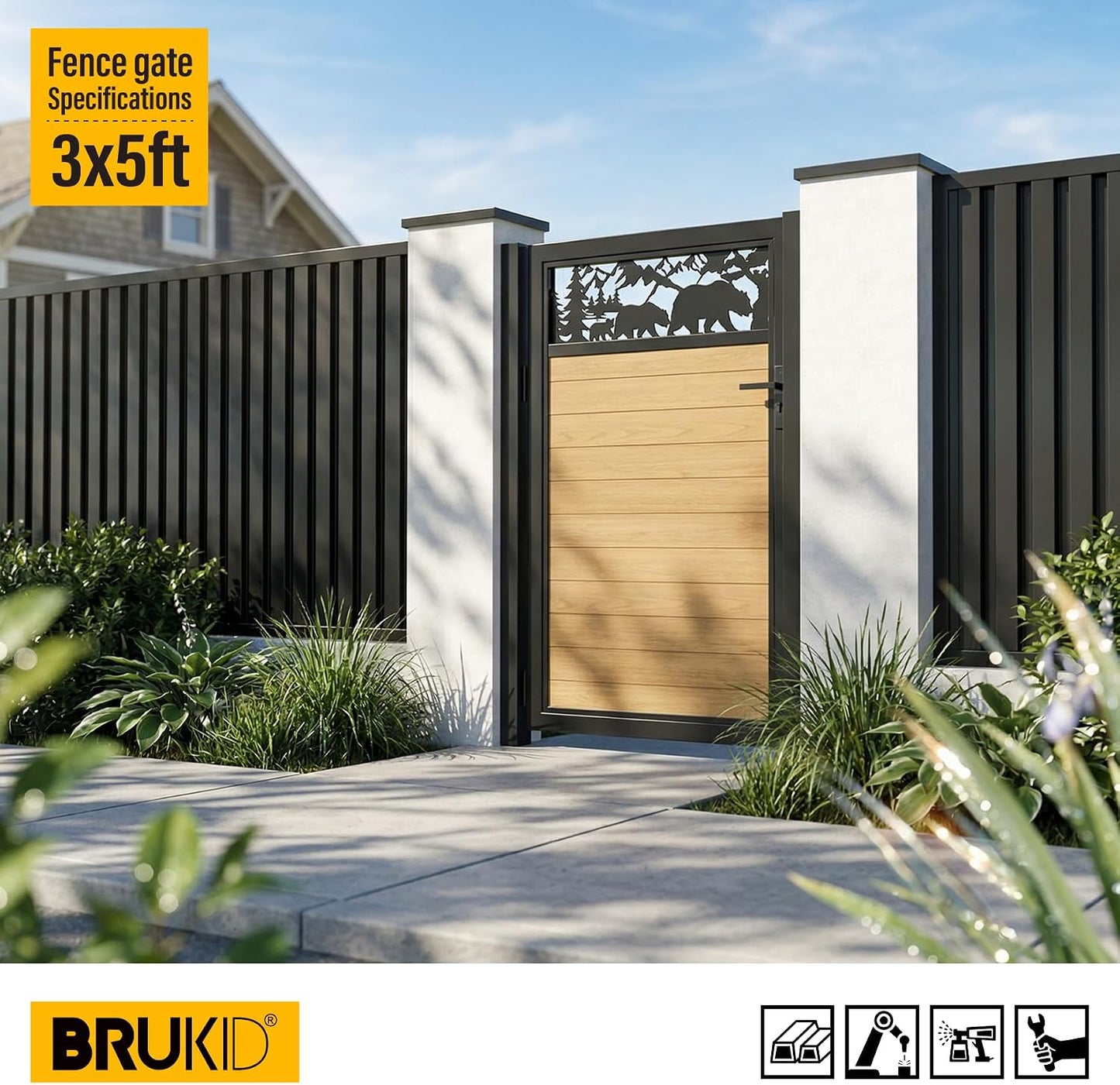 Kit puerta aluminio madera 3x5ft con cerradura bisagras