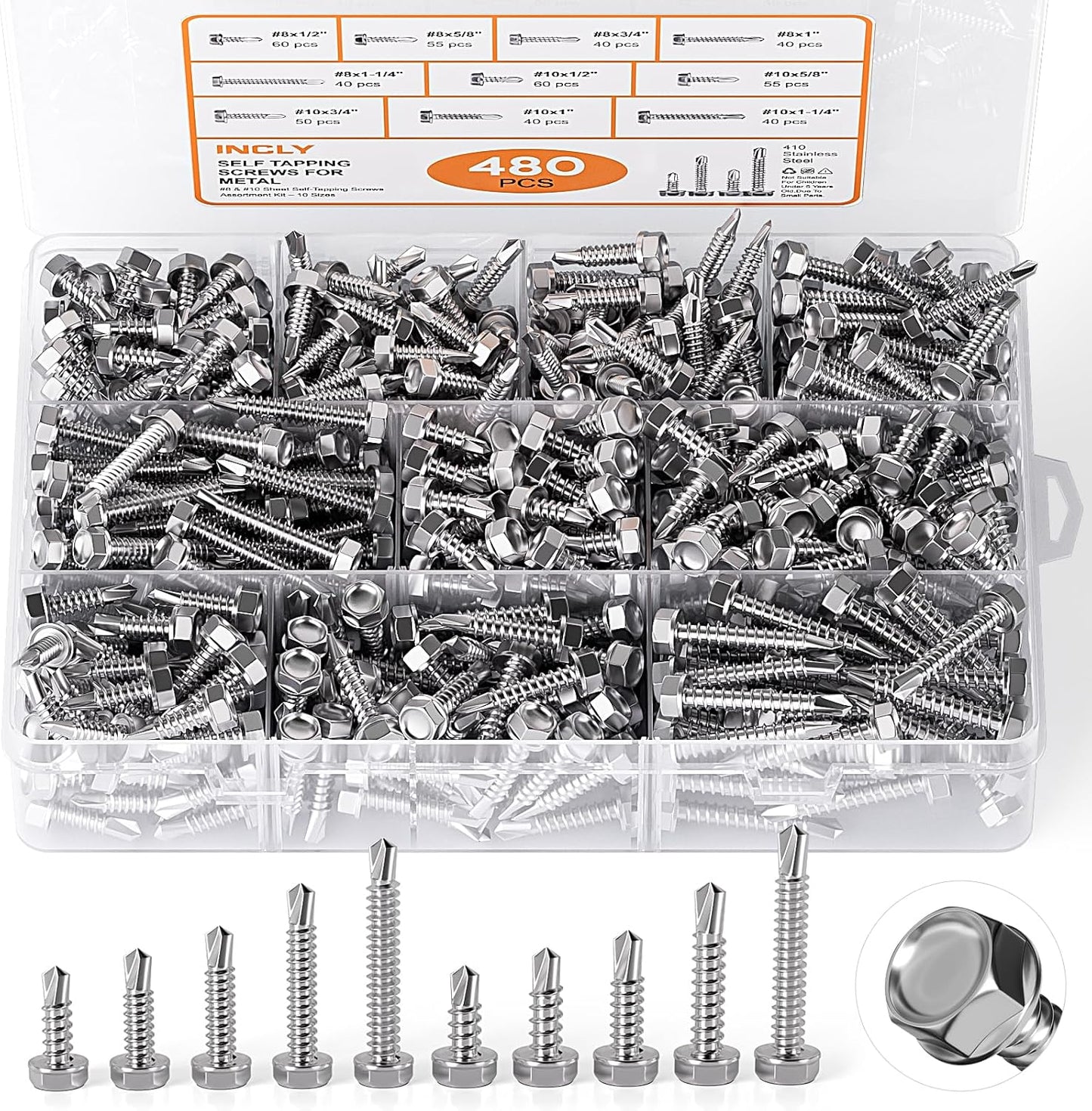Kit surtido s autorroscantes acero inox 1/2 a 1-1/4 pulg