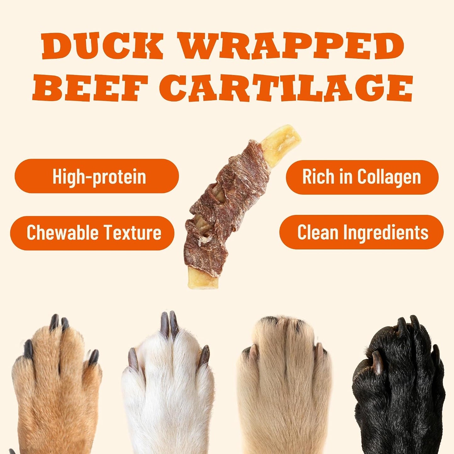 Cartílago res envuelto pato masticable perros 5oz
