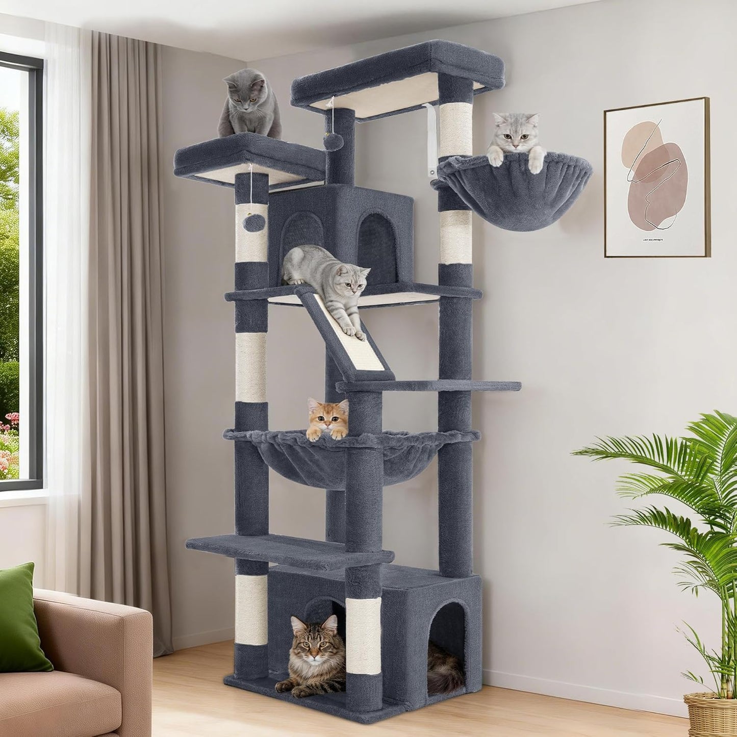 Torre para gatos de 72pulg 2 plataformas 6 gatos