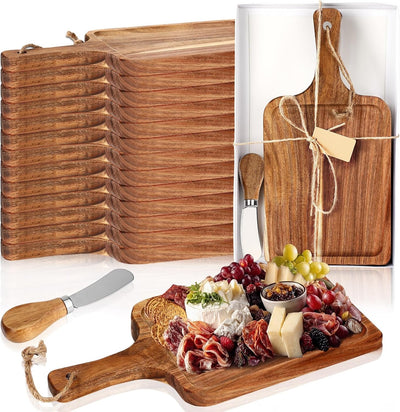 Set 16 Tablas Acacia con Cuchillo Bandeja Servir Ranura Regalo Boda