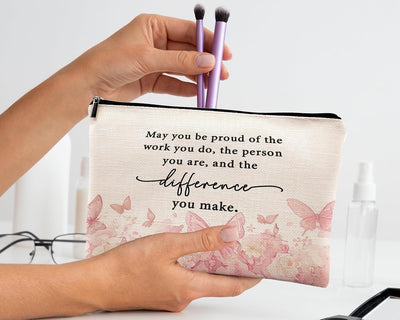 Bolsa maquillaje floral con mariposas rosadas regalo mujer