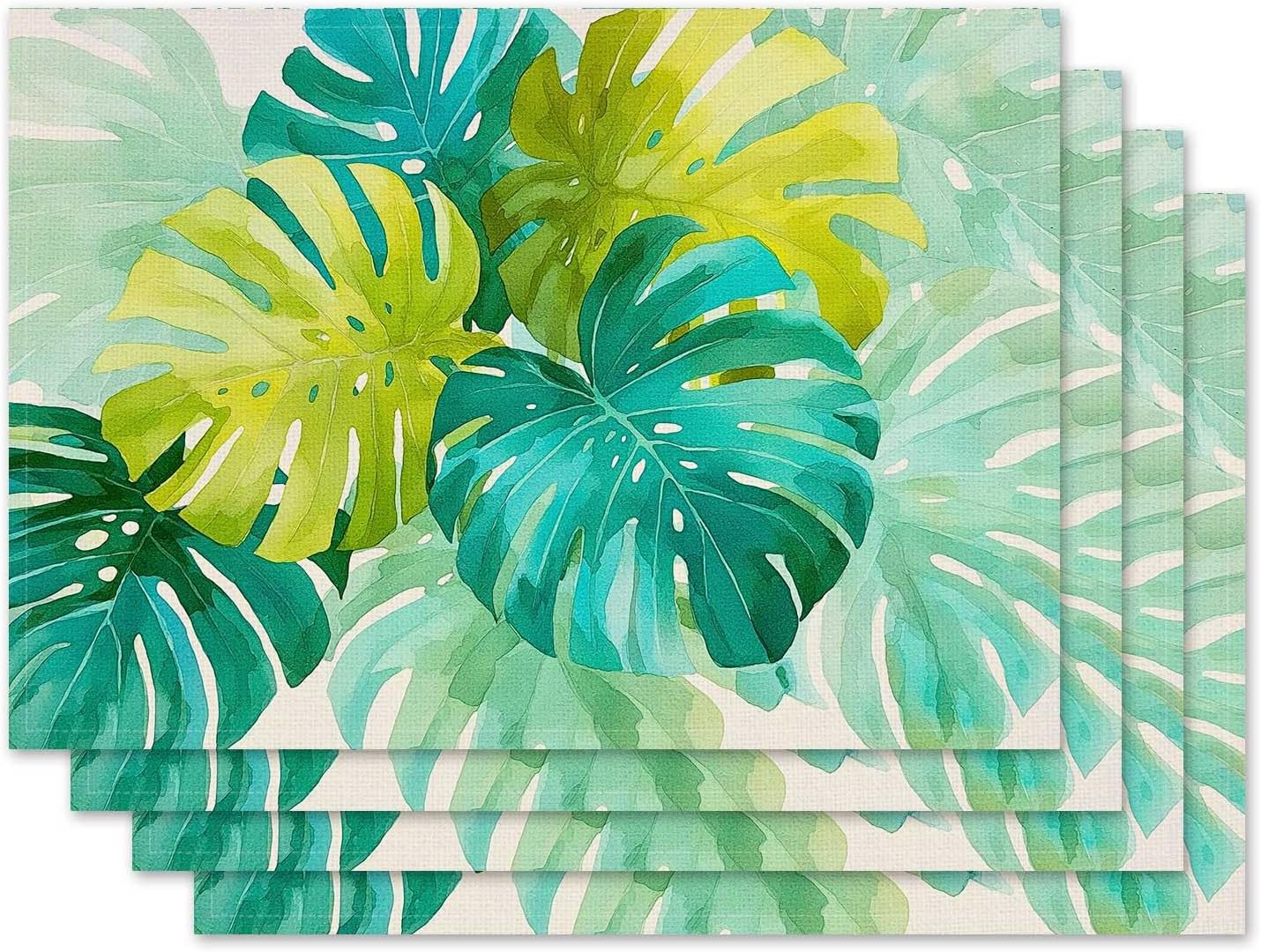 Juego de 4 manteles individuales de hojas de palmera tropical para interior y exterior