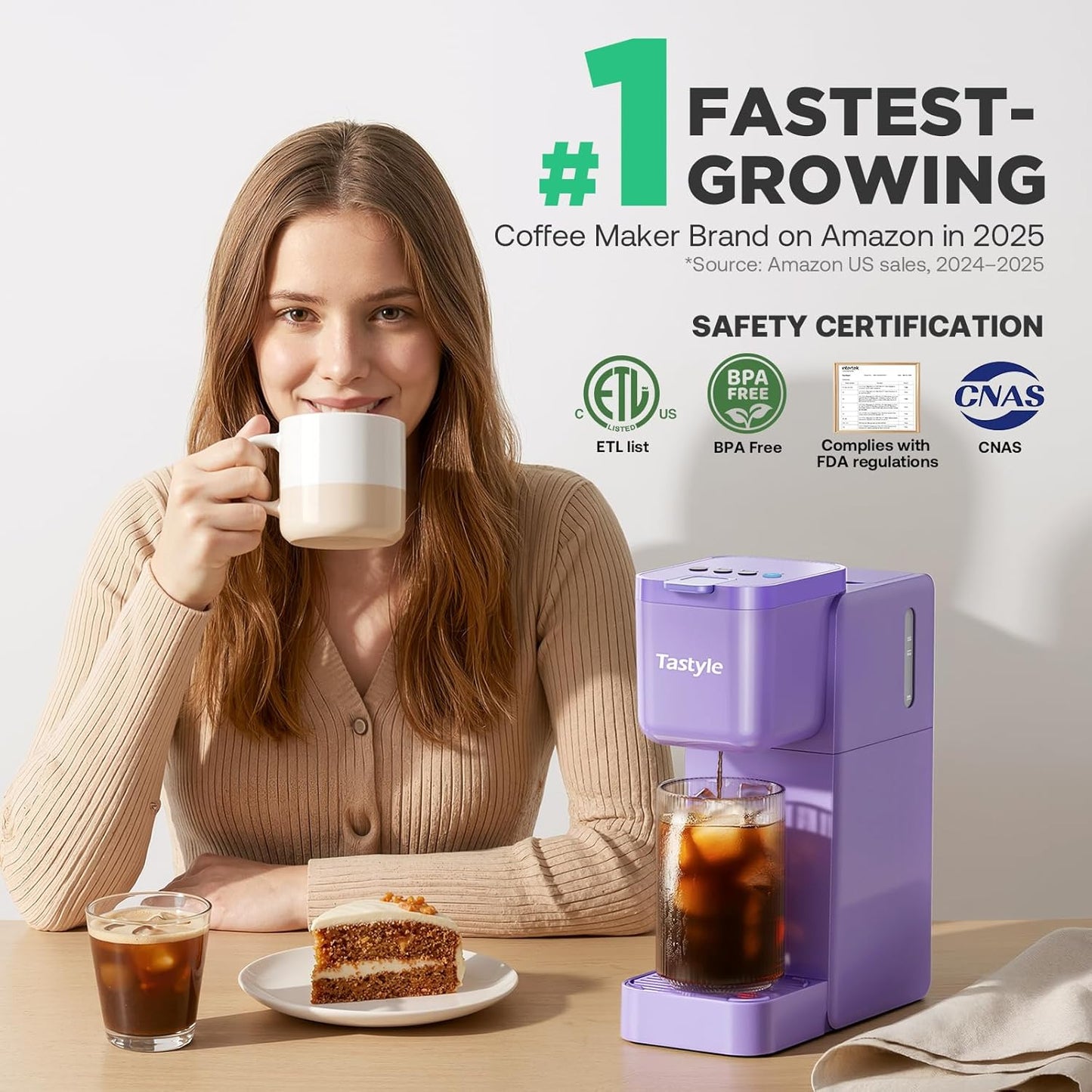 Cafetera una porción 16oz 5 tamaños compacta lavanda