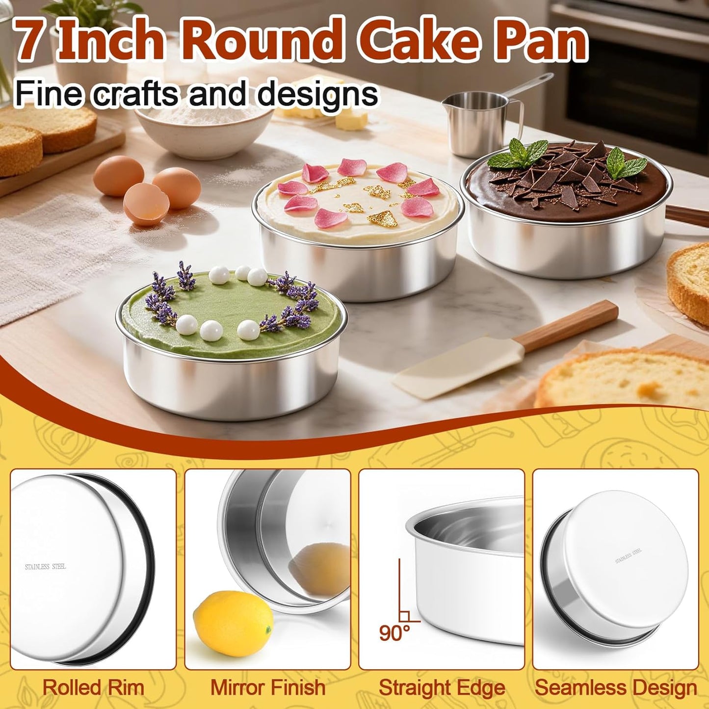 Set 3 Moldes Acero Inox 7pulg Para Hornear Pasteles