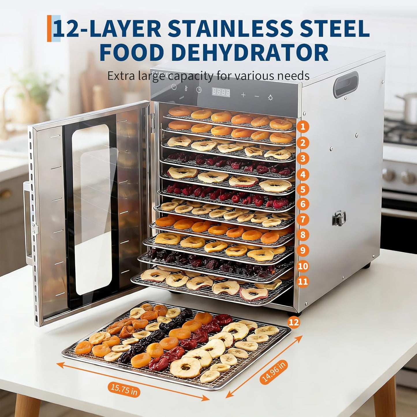 Máquina deshidratadora digital 12 bandejas acero inox sin BPA