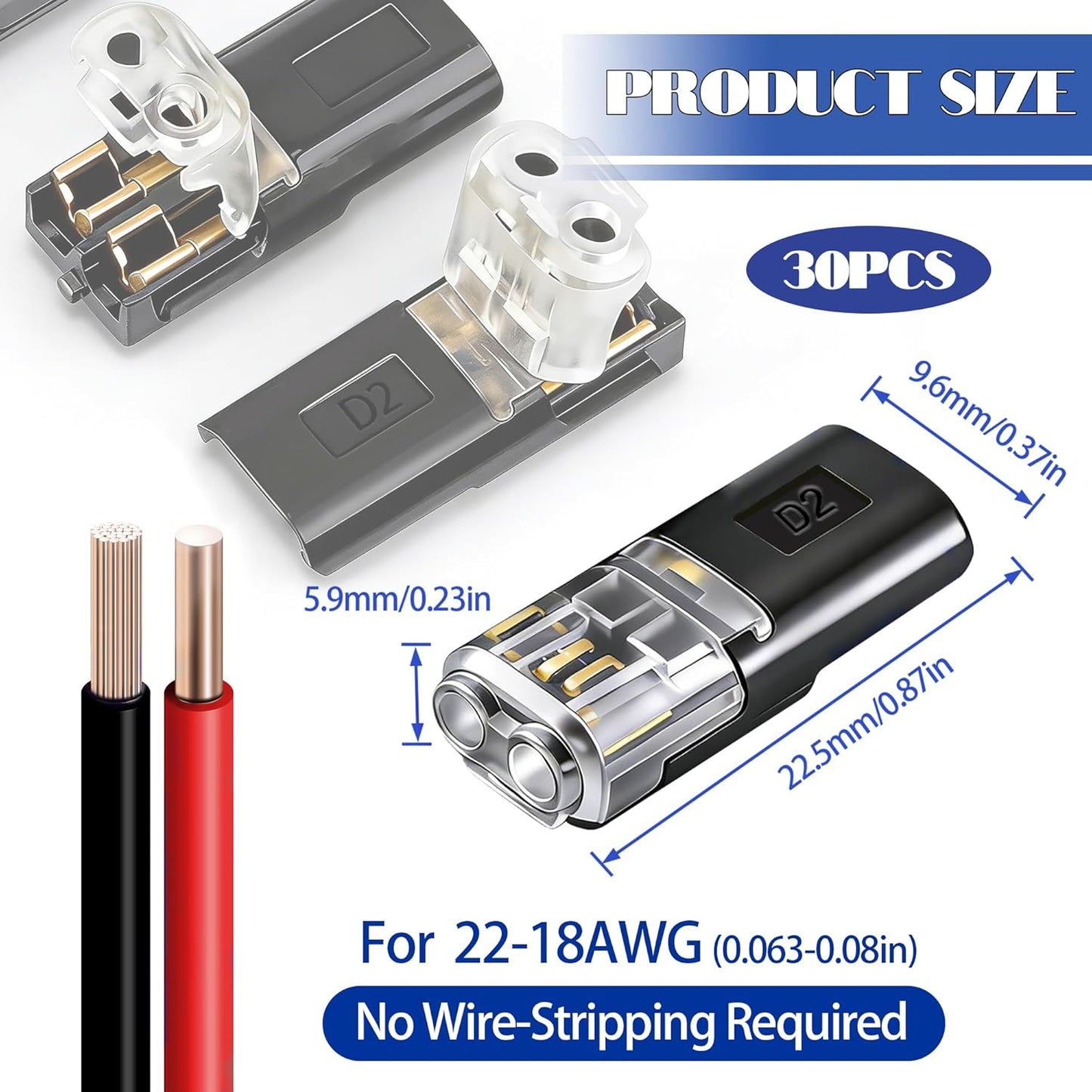 30 Conectores doble cable para tira LED 2 pines