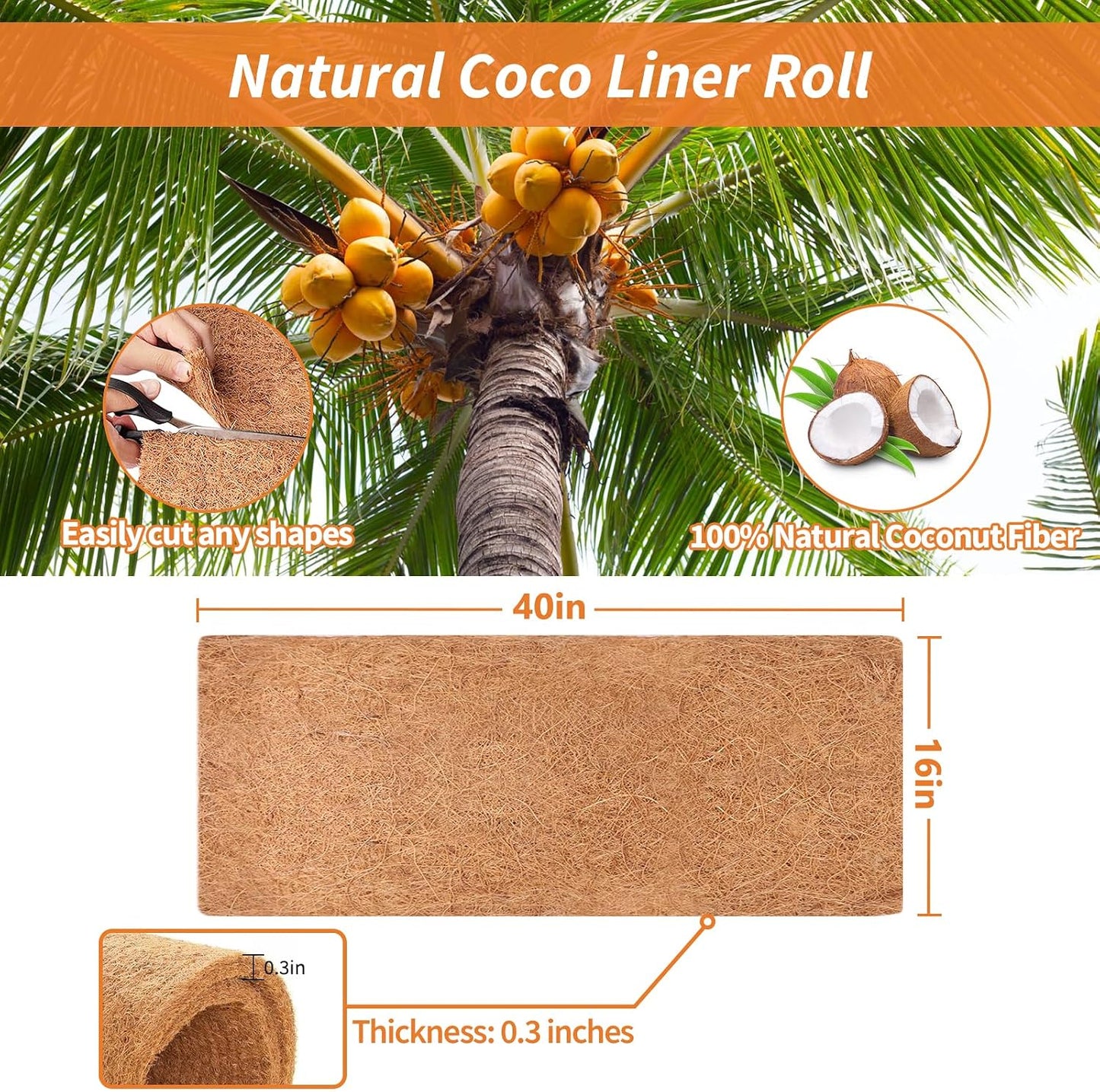 Rollo fibra coco 16x40pulg para macetero jardín