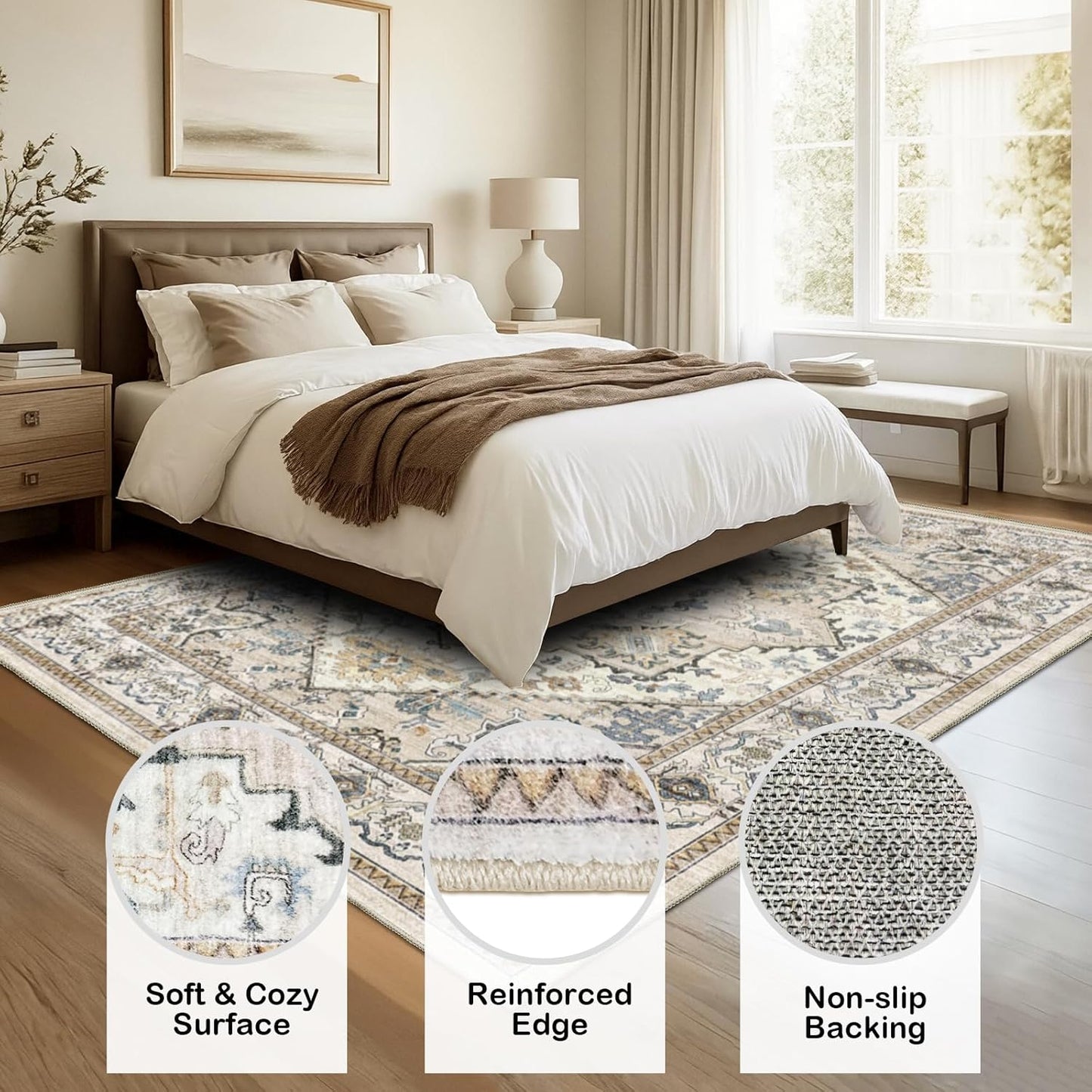 Alfombra lavable 6x9ft estilo bohemio antideslizante