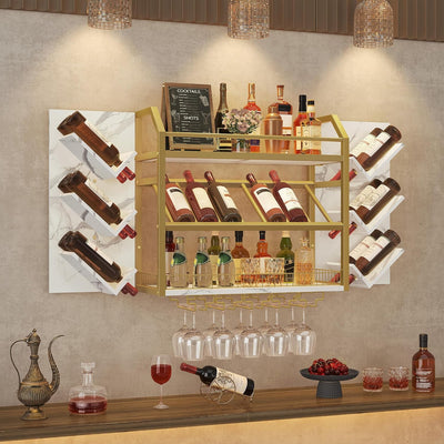 Estante pared vino 3 colgantes soporte vidrio madera metal