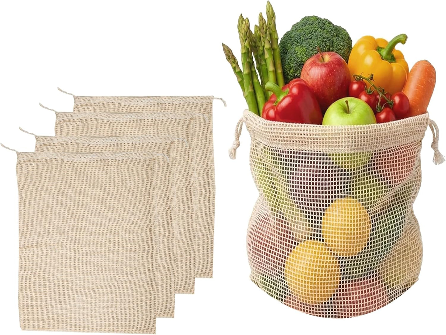 Bolsas malla algodón orgánico reutilizables 12x15