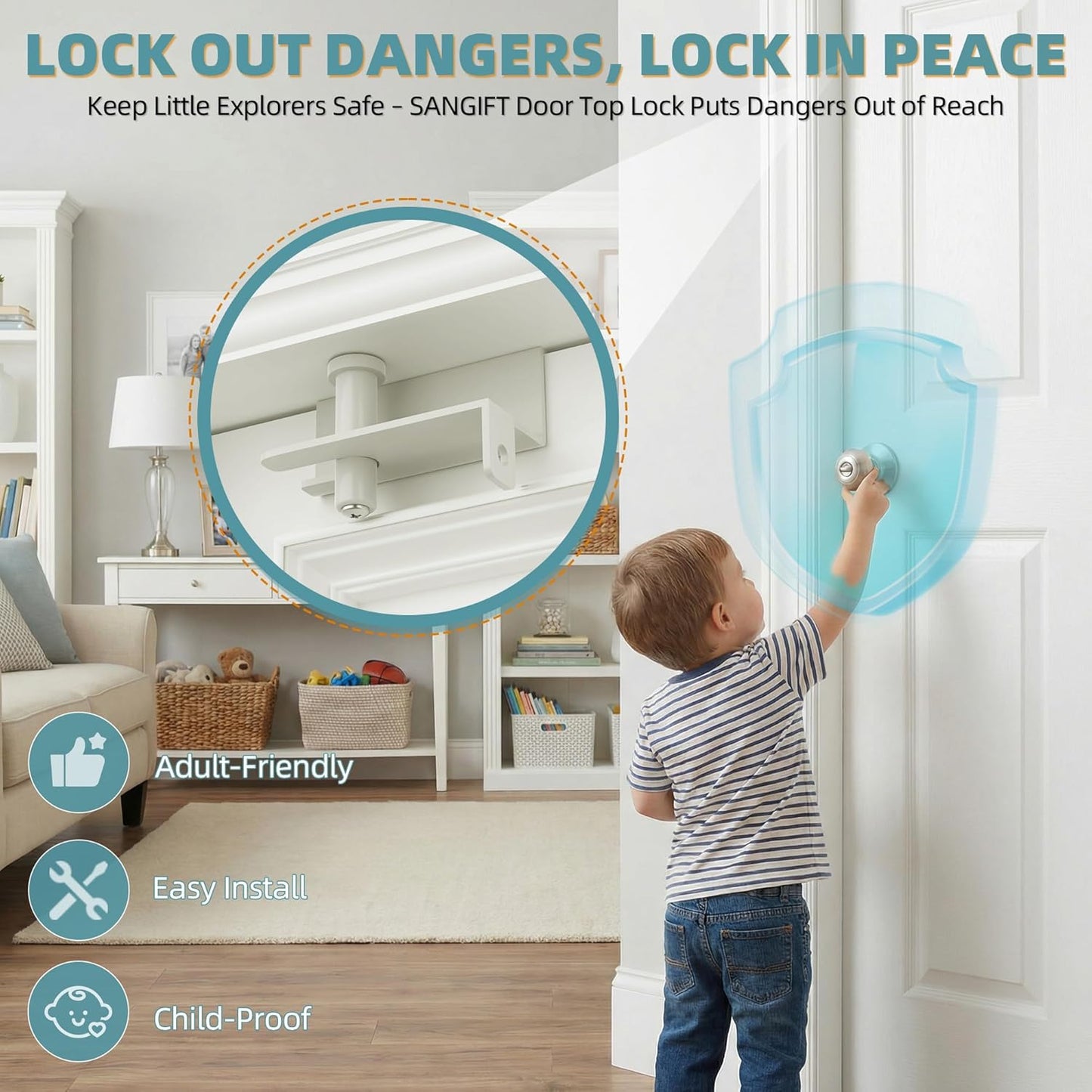 Cerradura puerta ajustable a prueba de niños con agarre ergonómico