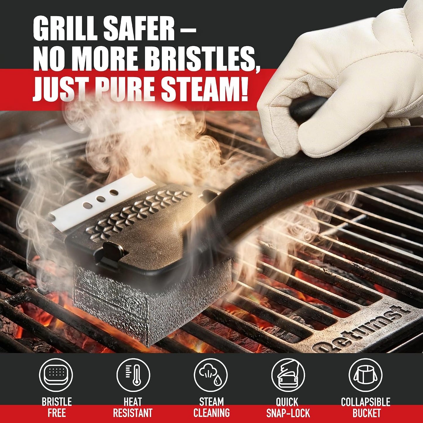Cepillo parrilla sin cerdas cubo plegable 3en1 hierro fundido
