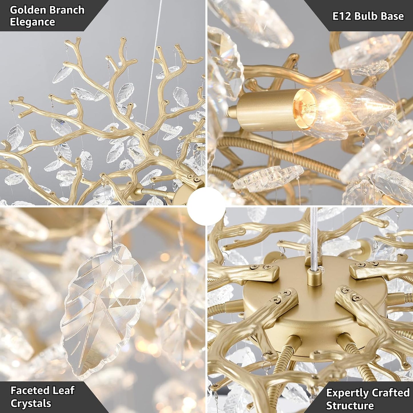 Candelabro cristal moderno 32pulg 10 luces dorado sala comedor