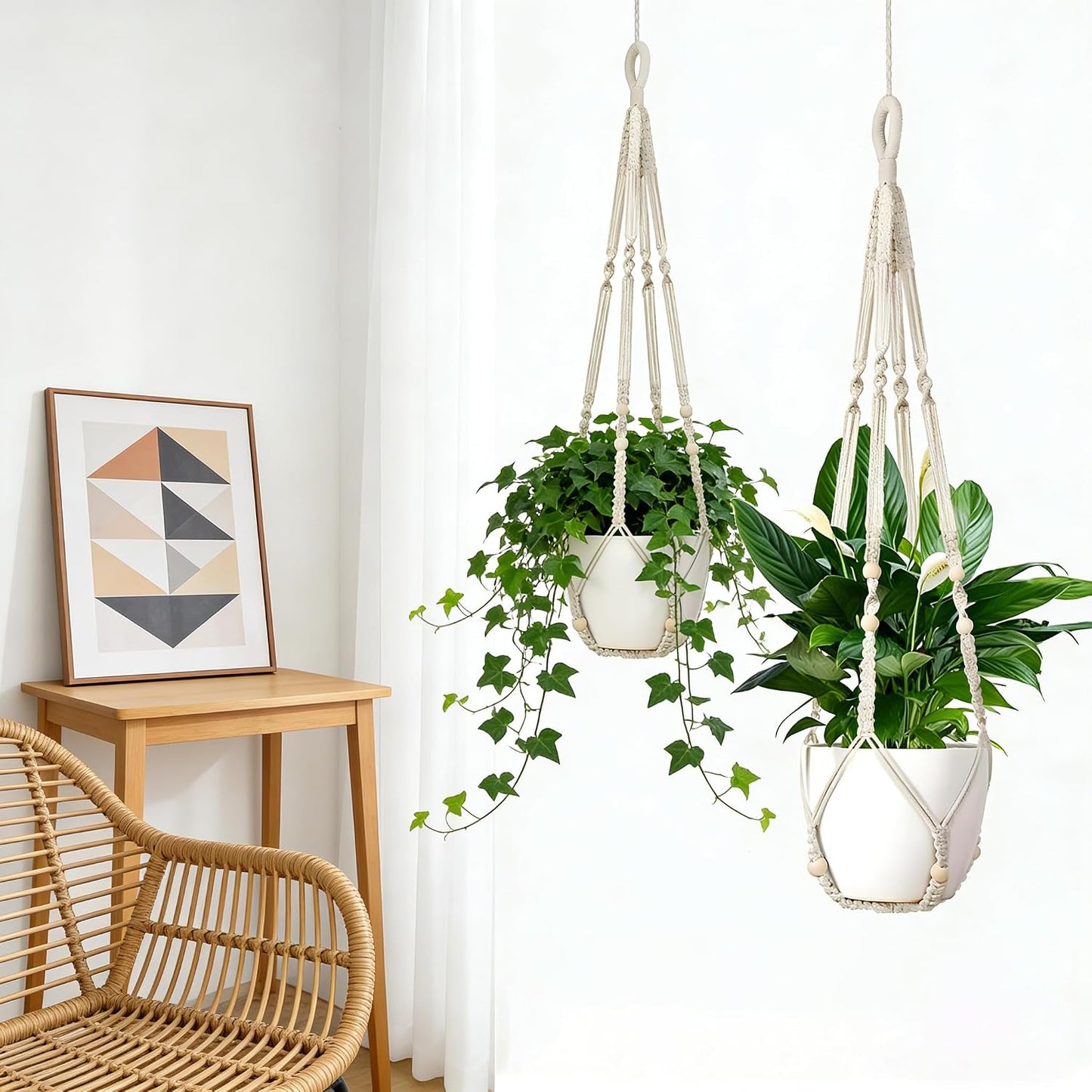2 Pzas Percha Macramé 35pulg con 4 Ganchos Maceta Colgante Bohemia
