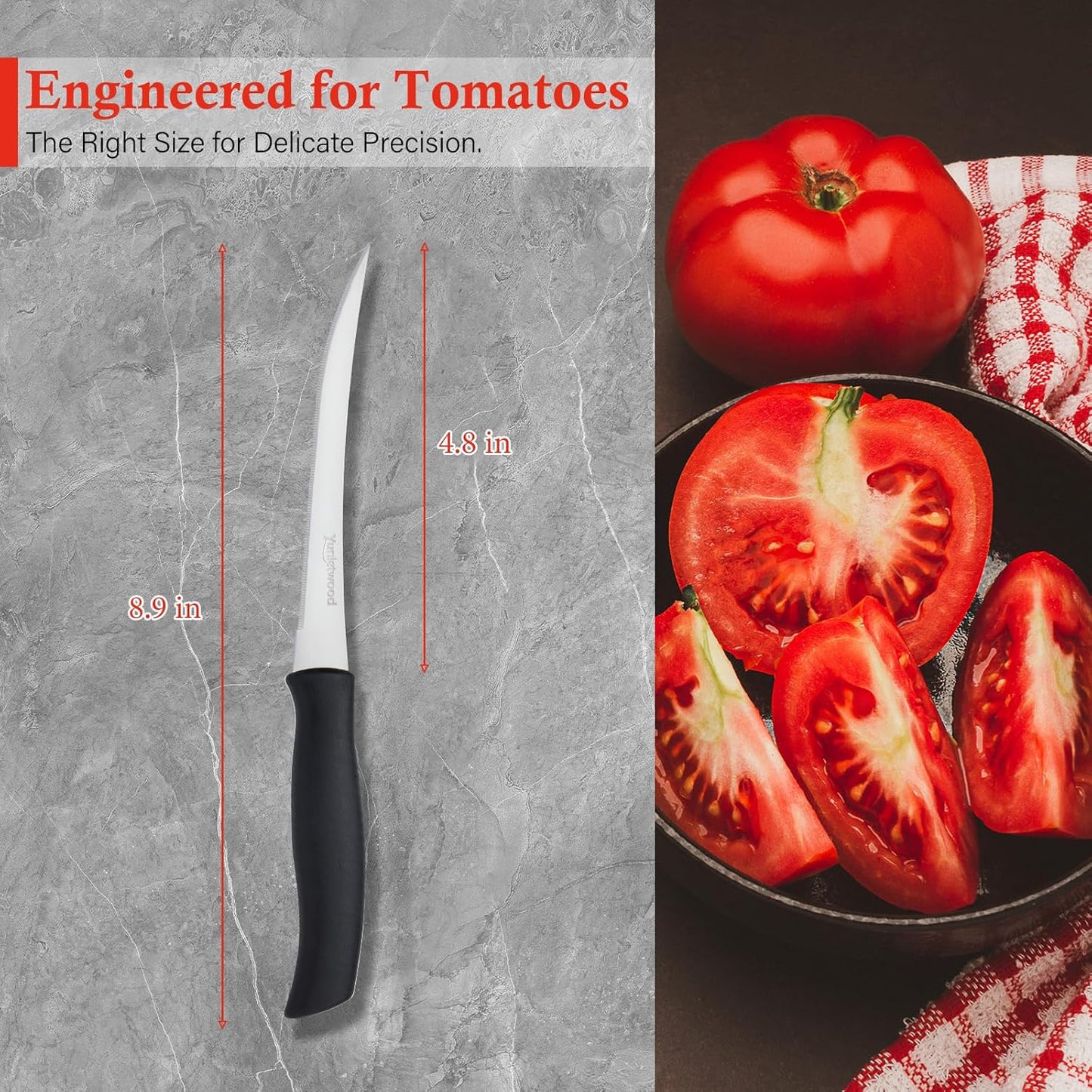 Cuchillo para tomate 3ª generación con hoja de acero inoxidable dentada y mango ergonómico