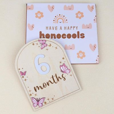 Tarjetas hitos mensuales madera para bebé letrero mariposa