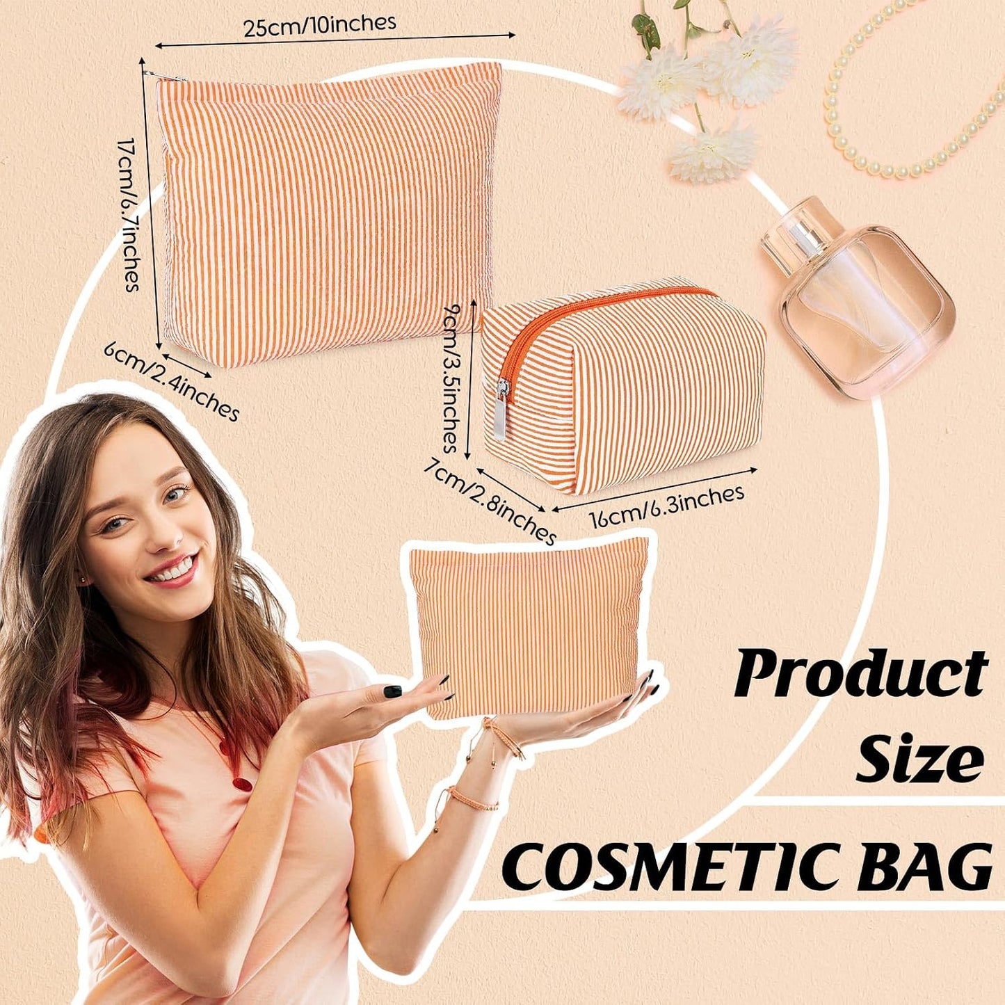 Set 2 Pzas Bolsa Maquillaje Seersucker para Mujer