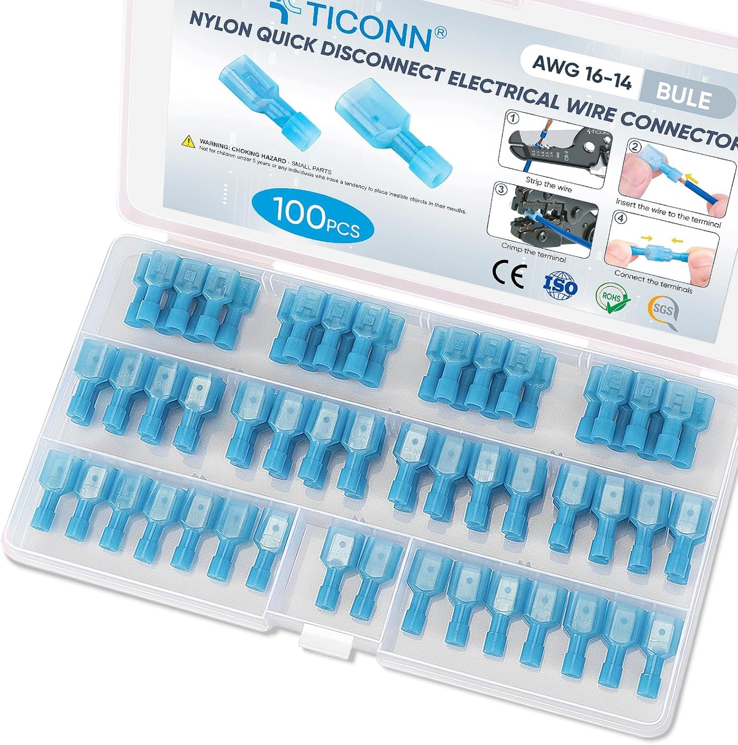 Set 100 Conectores Spade Nylon aislados AWG 16-14
