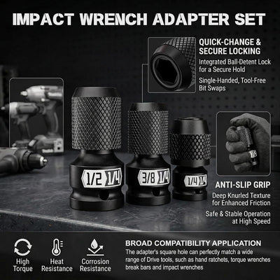 Juego adaptadores llave impacto 1/2 3/8 1/4 pulg