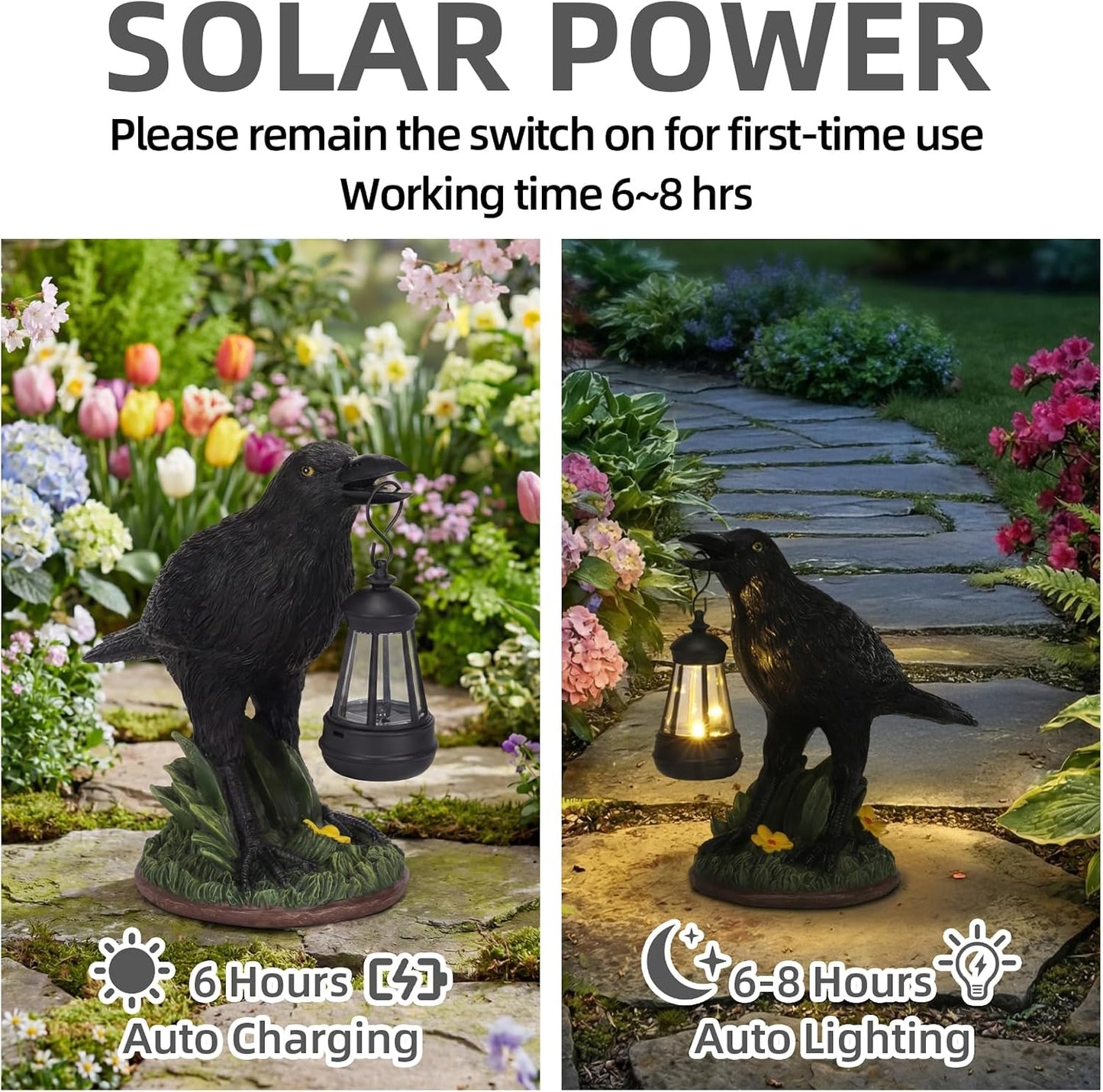 Estatua cuervo solar jardín luz gótica regalo