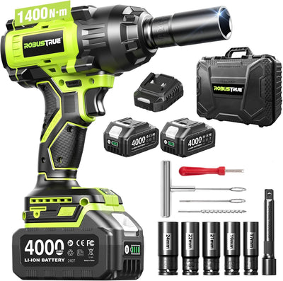 Llave impacto inalámbrica 1400N.m kit reparación neumáticos 11 pzas