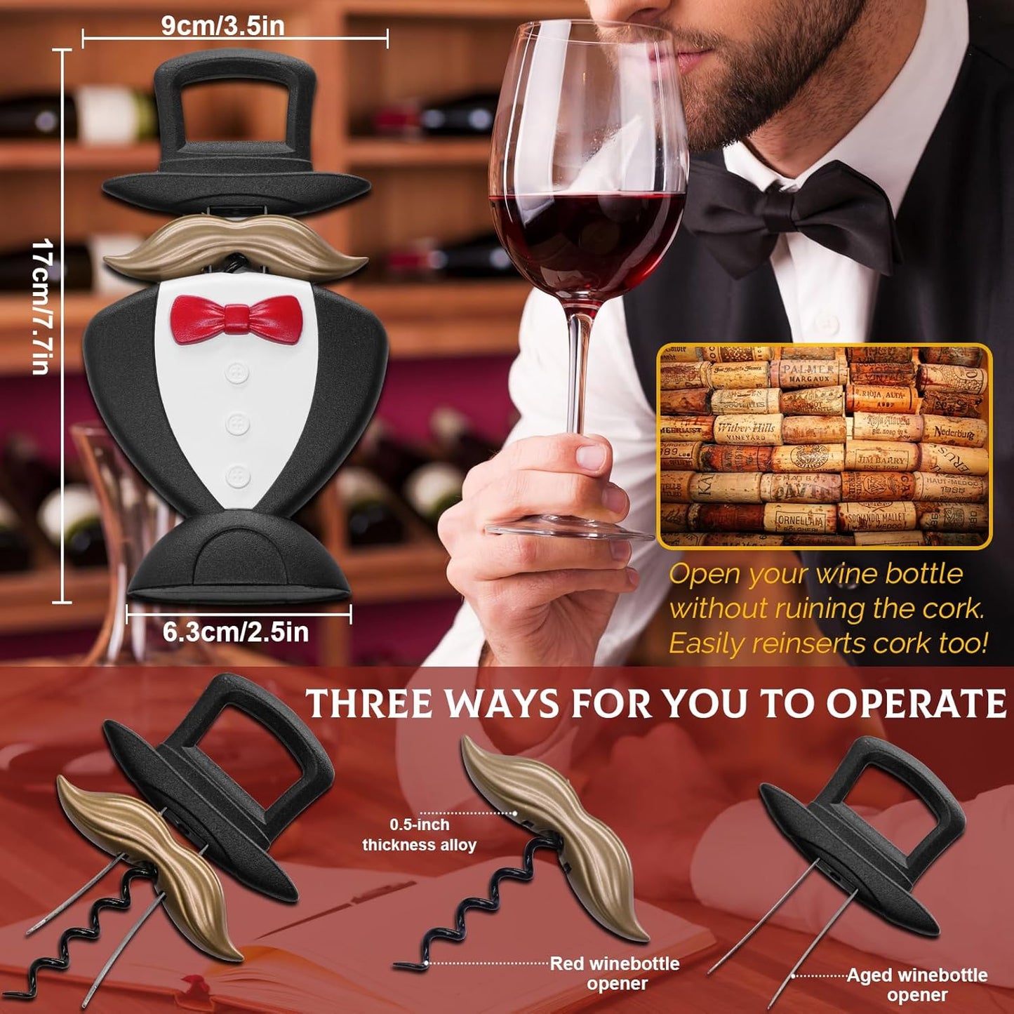 Sacacorchos vino 3en1 estilo británico forjado a mano