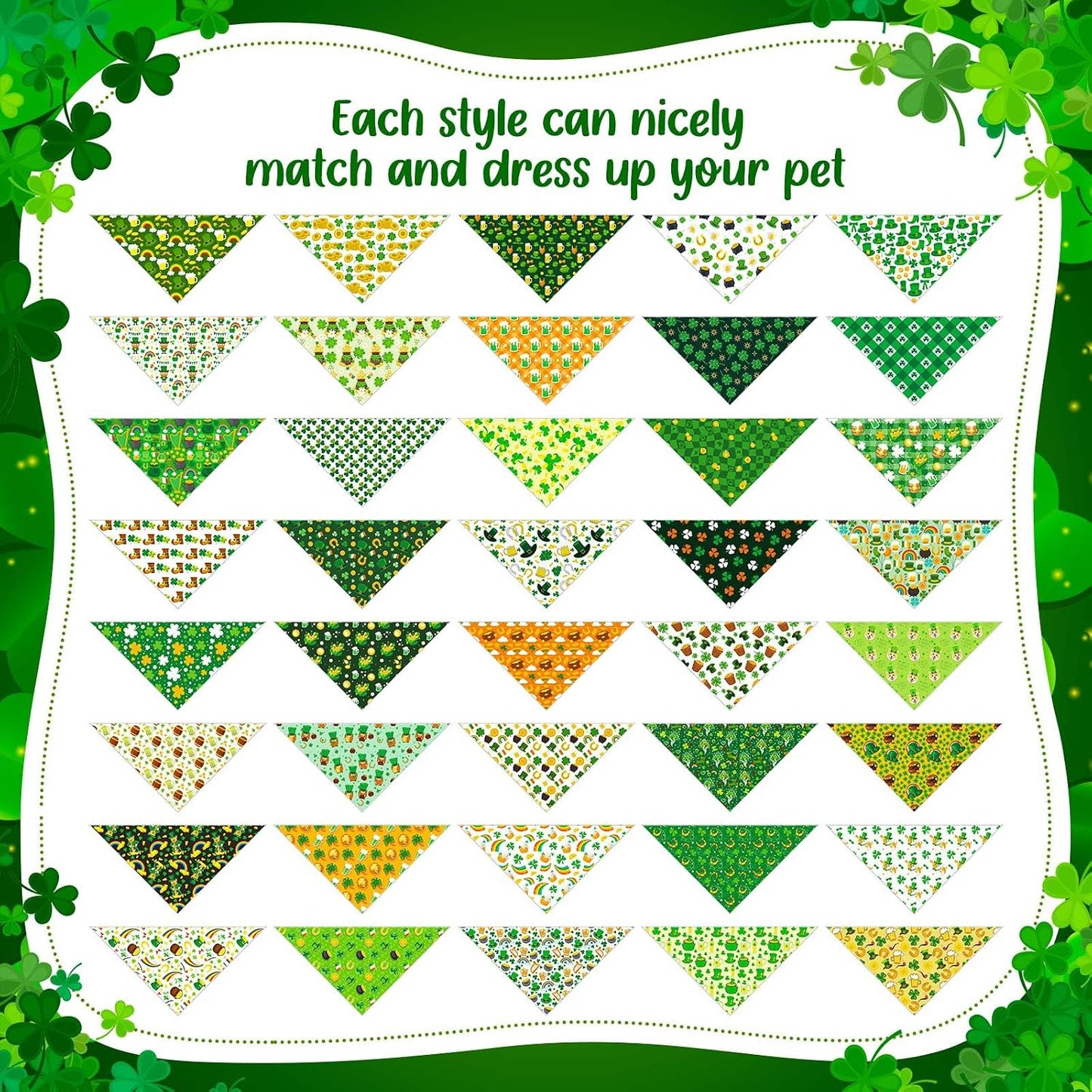 120 Bandanas Perro San Patricio Triangulares Lavables