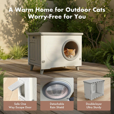 Casa gato exterior resistente plástico con puerta y cortina