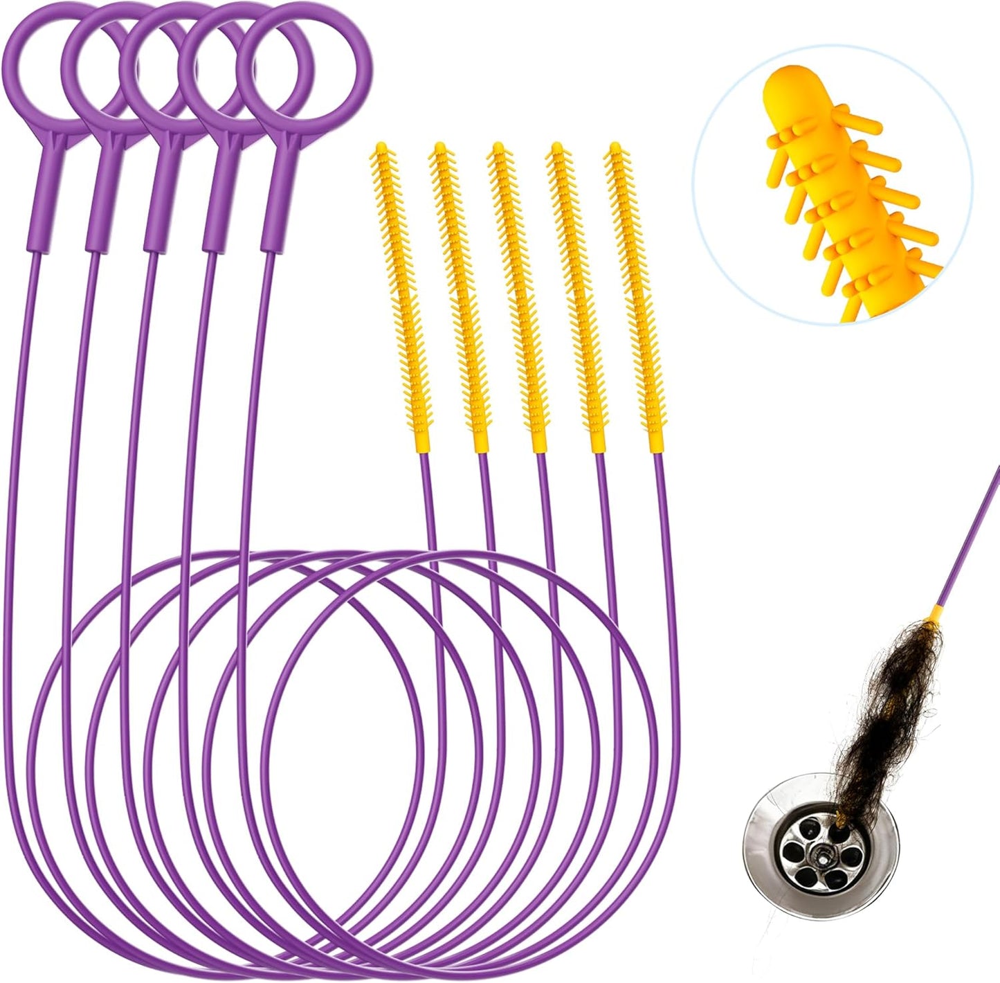 Removedor pelo serpiente drenaje metal 35pulg flex 5 pzas