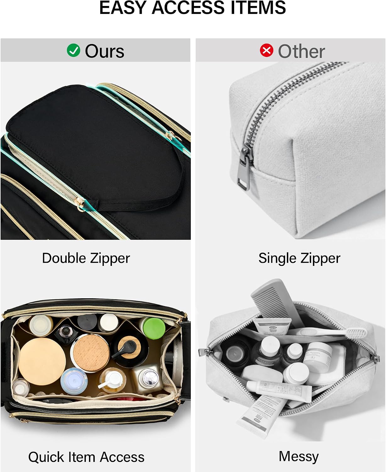 Bolsa de viaje doble capa para maquillaje y aseo resistente al agua