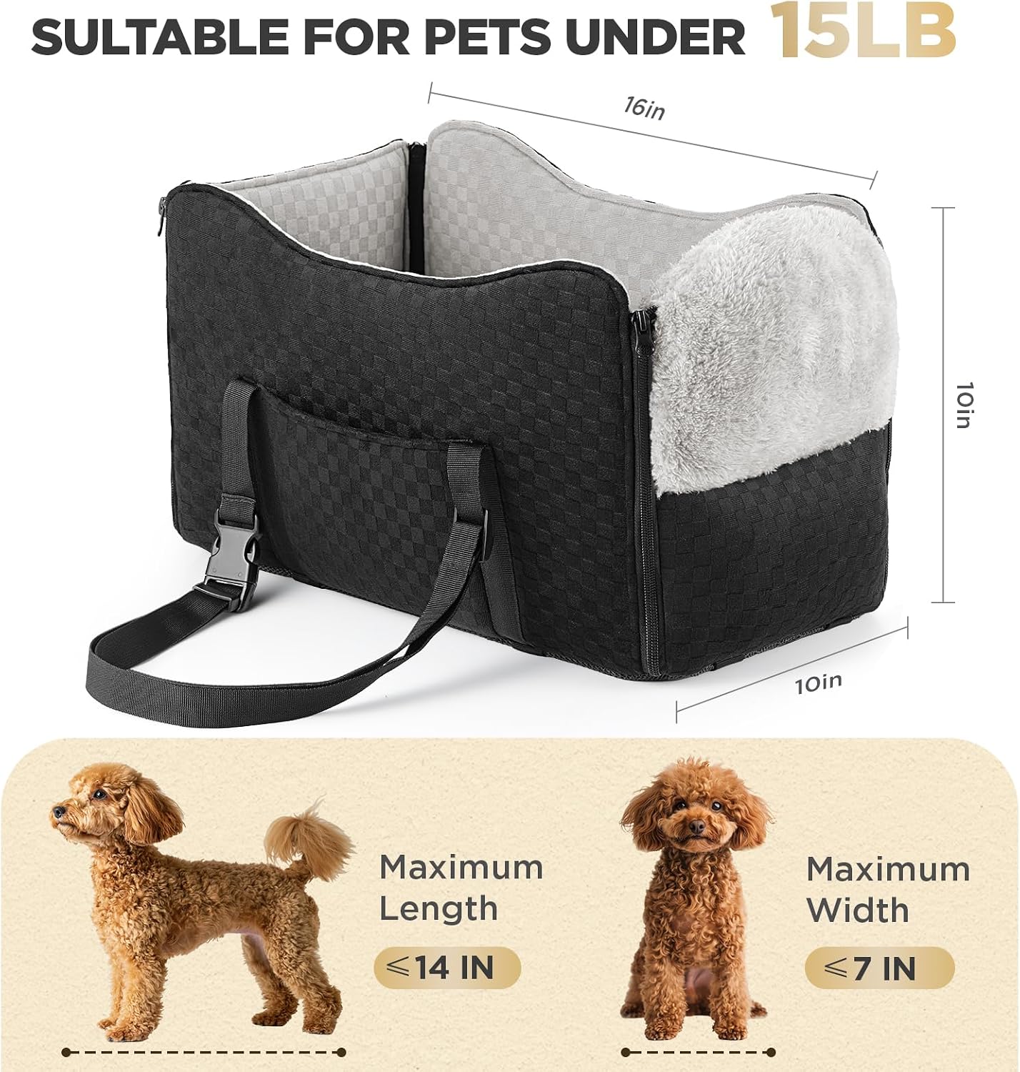 Asiento auto perros pequeños felpa correa ajustable
