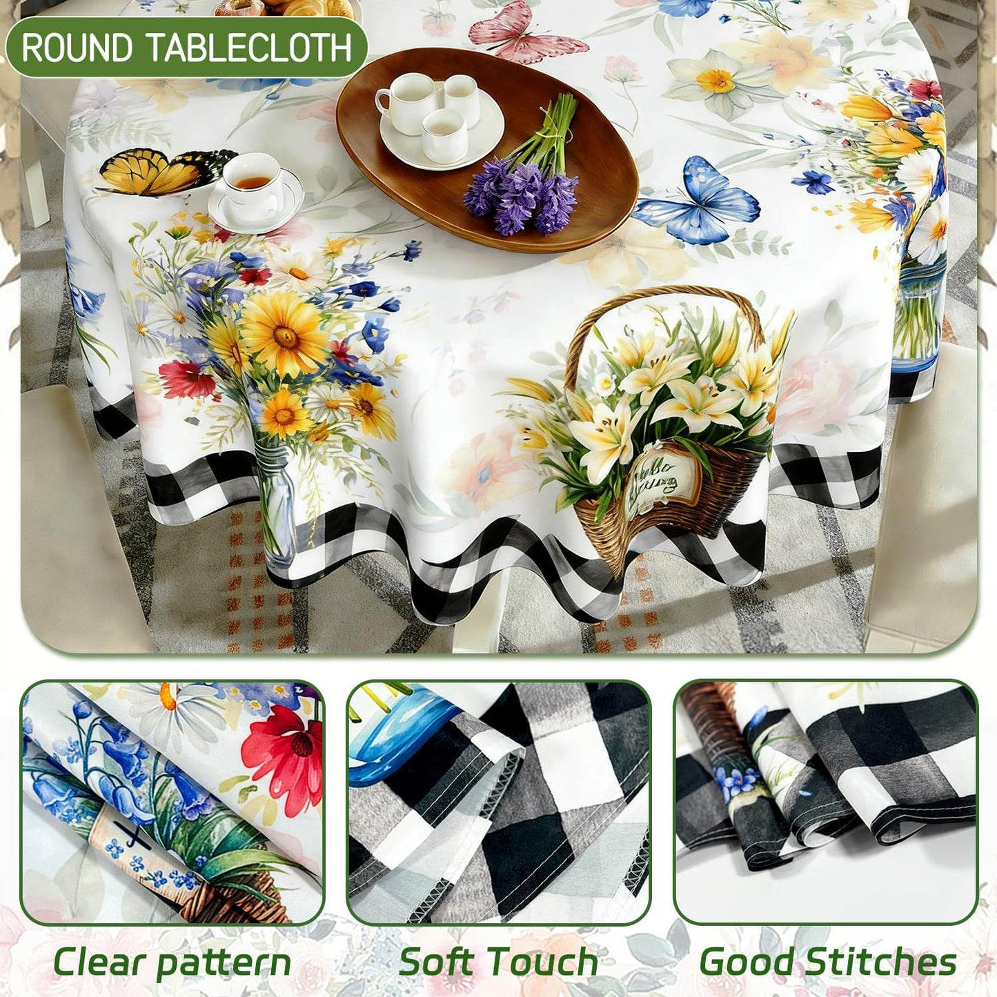 Mantel redondo floral 60pulg gris rústico comedor
