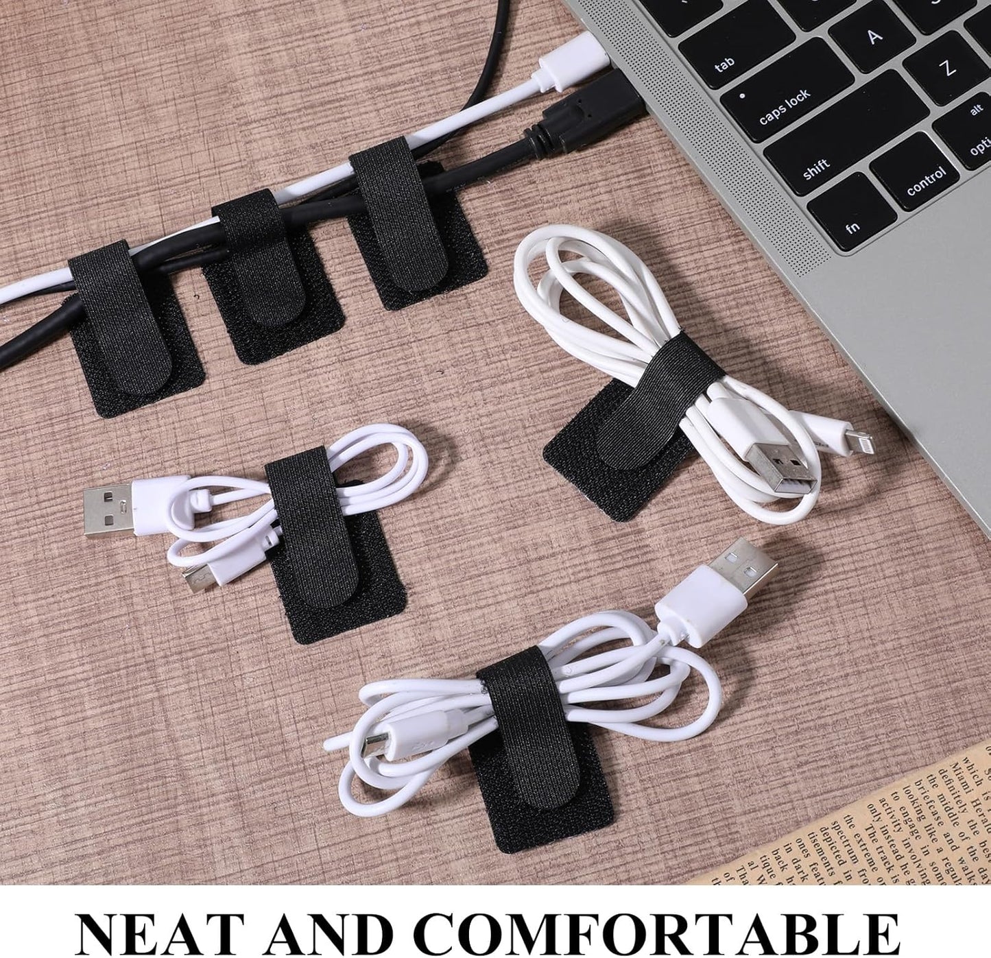 60 Bridas Gancho Bucle Organiz. Cables Adhesivo Reutilizable