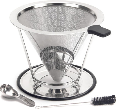 Gotero de acero inoxidable para café filtro reutilizable sin papel cafetera metal taza extraíble con cuchara y cepillo