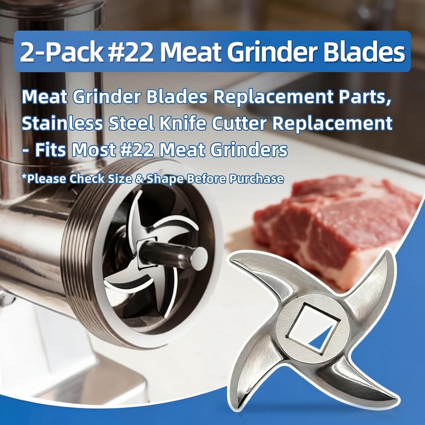 2 Cuchillas Picar Carne Acero Inox 0.53pulg