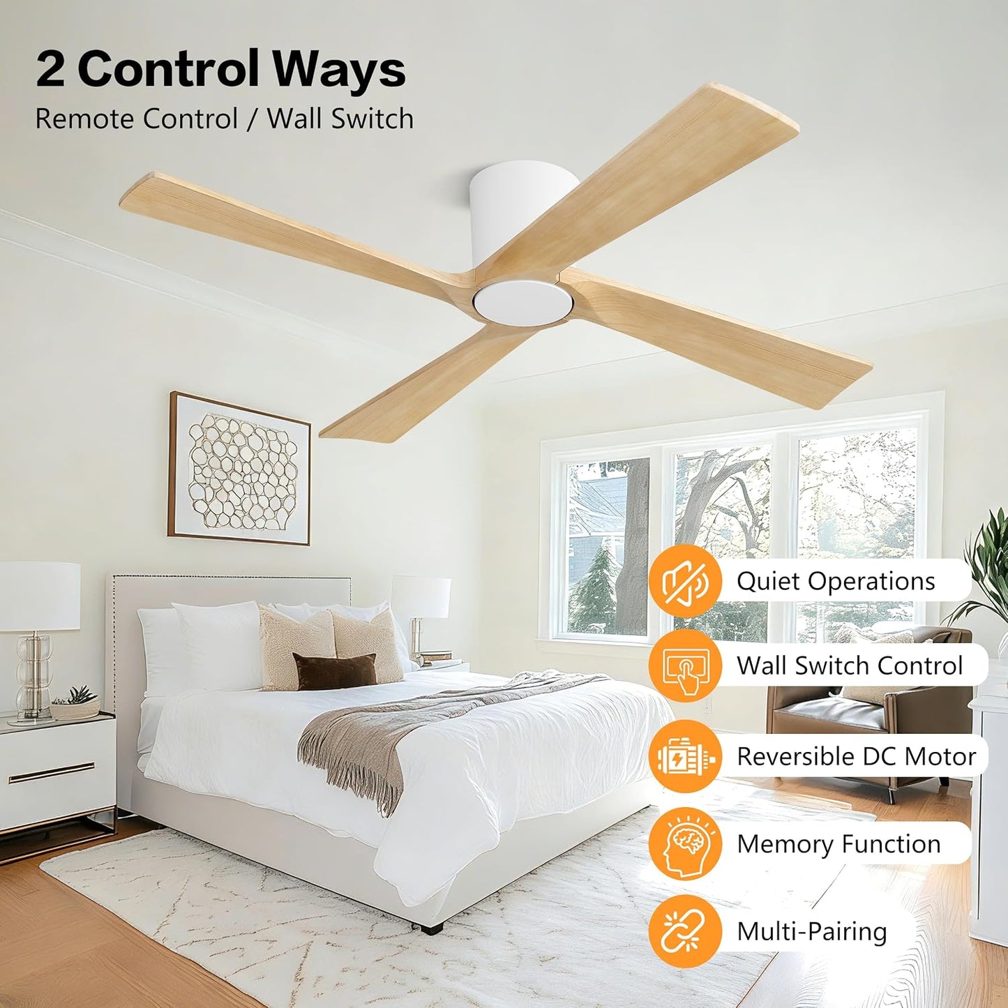 Ventilador techo CC 54pulg 4 aspas madera motor 6 vel rev