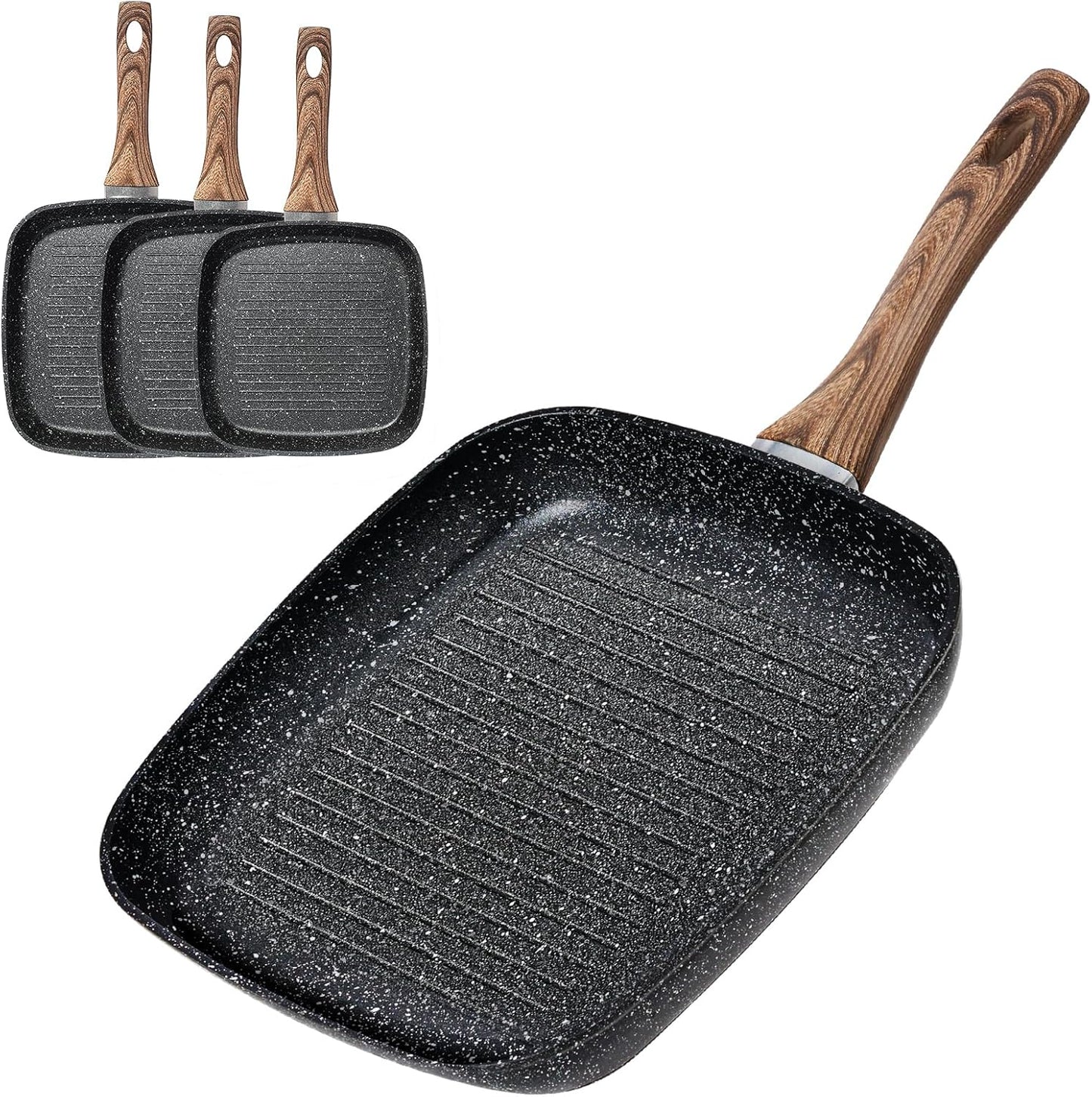 Juego de 3 sartenes cuadradas antiadherentes DUMOS sin PFOA con mango Stay Cool