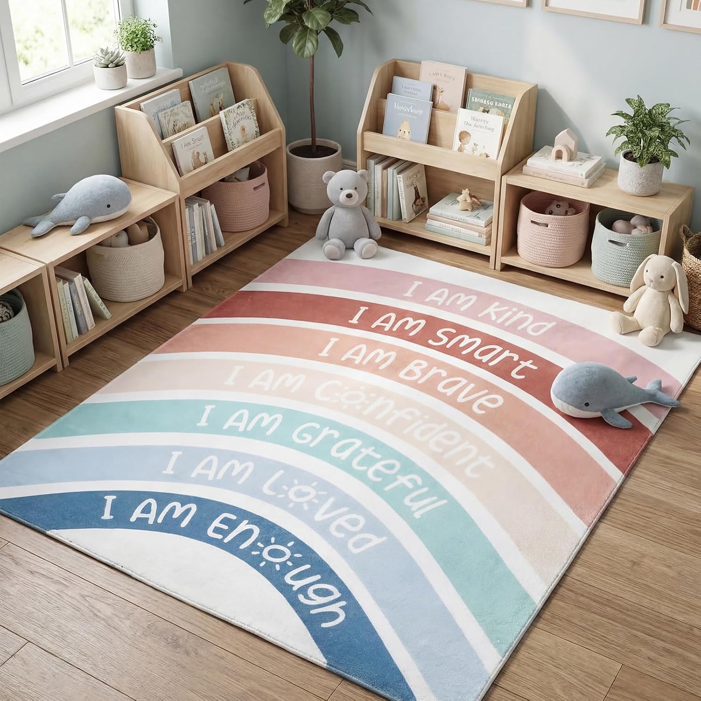 Alfombra bohemia 3.3x4ft aula diseño arco iris suave esponjosa