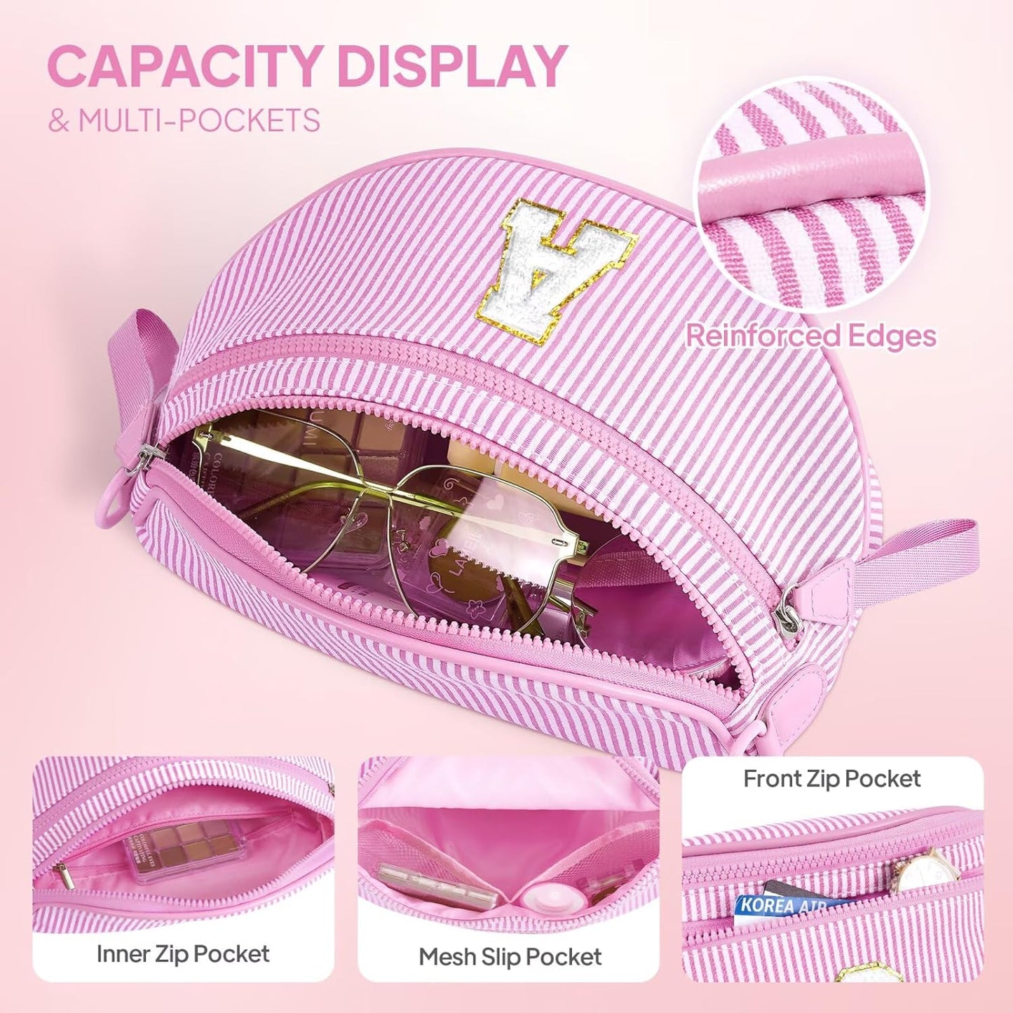 Bolsos cruzados para niñas con inicial Rosa
