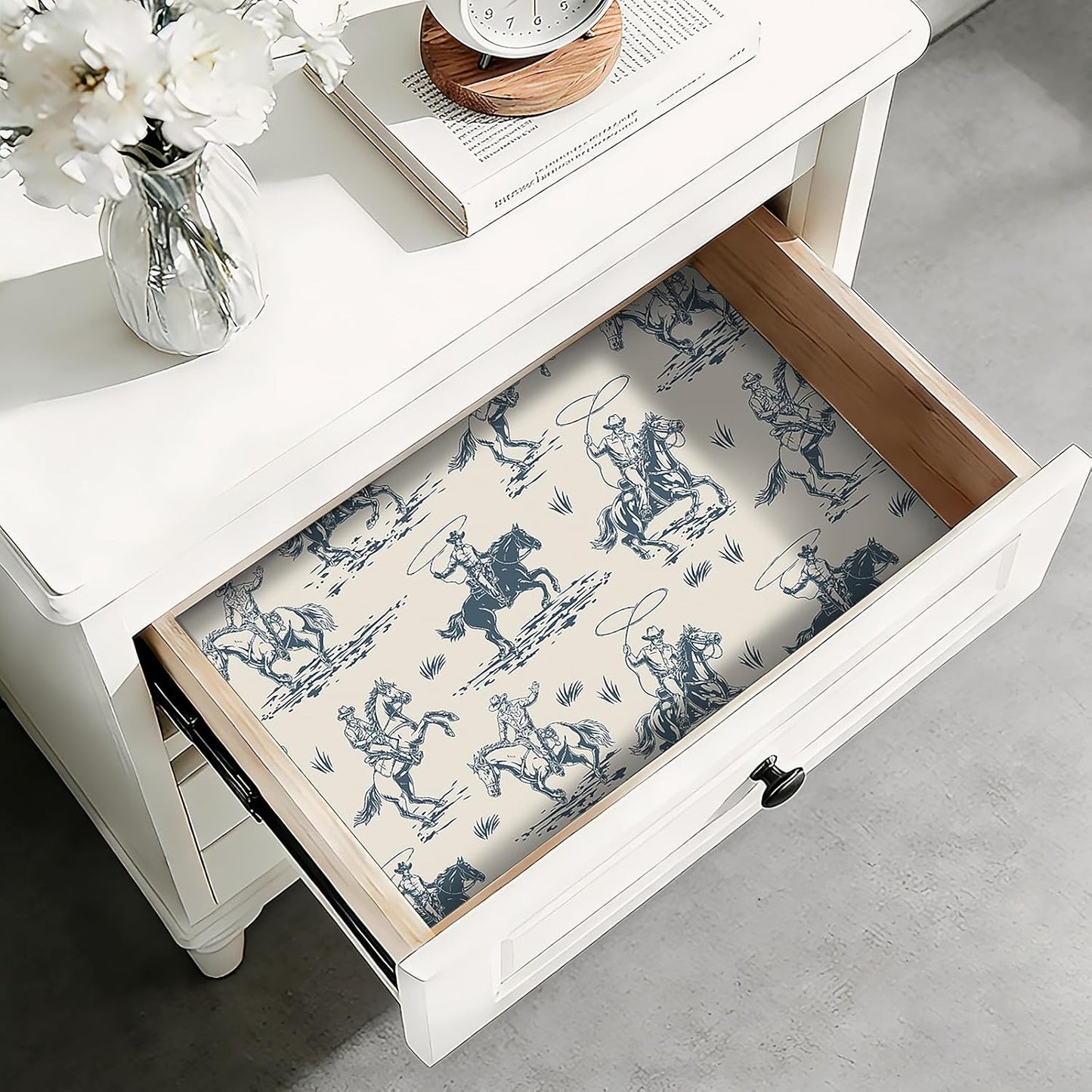 Papel tapiz vaquero occidental prepegado azul blanco crema