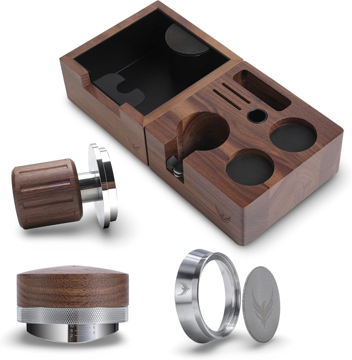 Pack accesorios espresso 2.283pulg con distribuidor y embudo madera