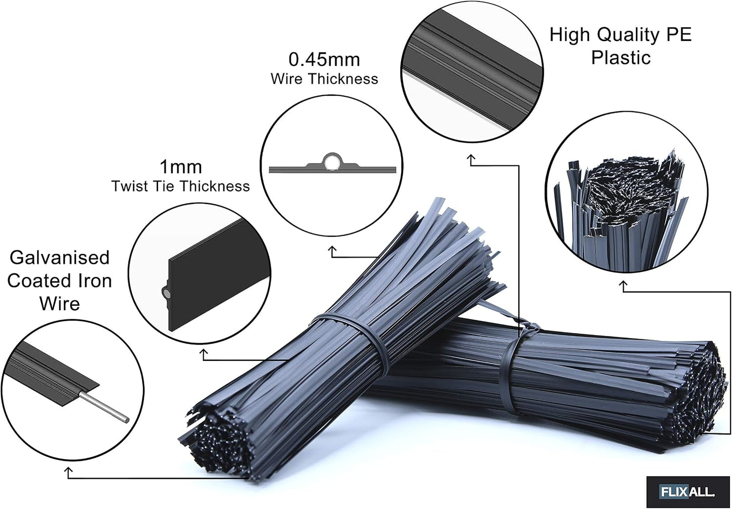 500 Lazos Plástico 5pulg Reutilizables Negro