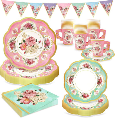 Servilletas platos vasos flores vintage para 24 invitados decoracion fiestas