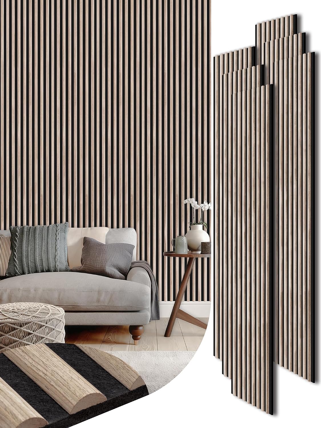 Paneles listones madera decoración pared curvada 8ft NRC 0.95