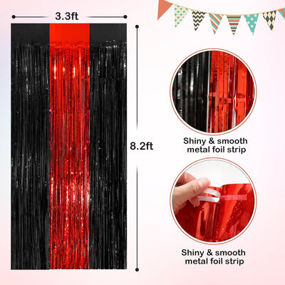 Cortinas oropel flecos negro rojo 3.3x8.3pies paquete 2