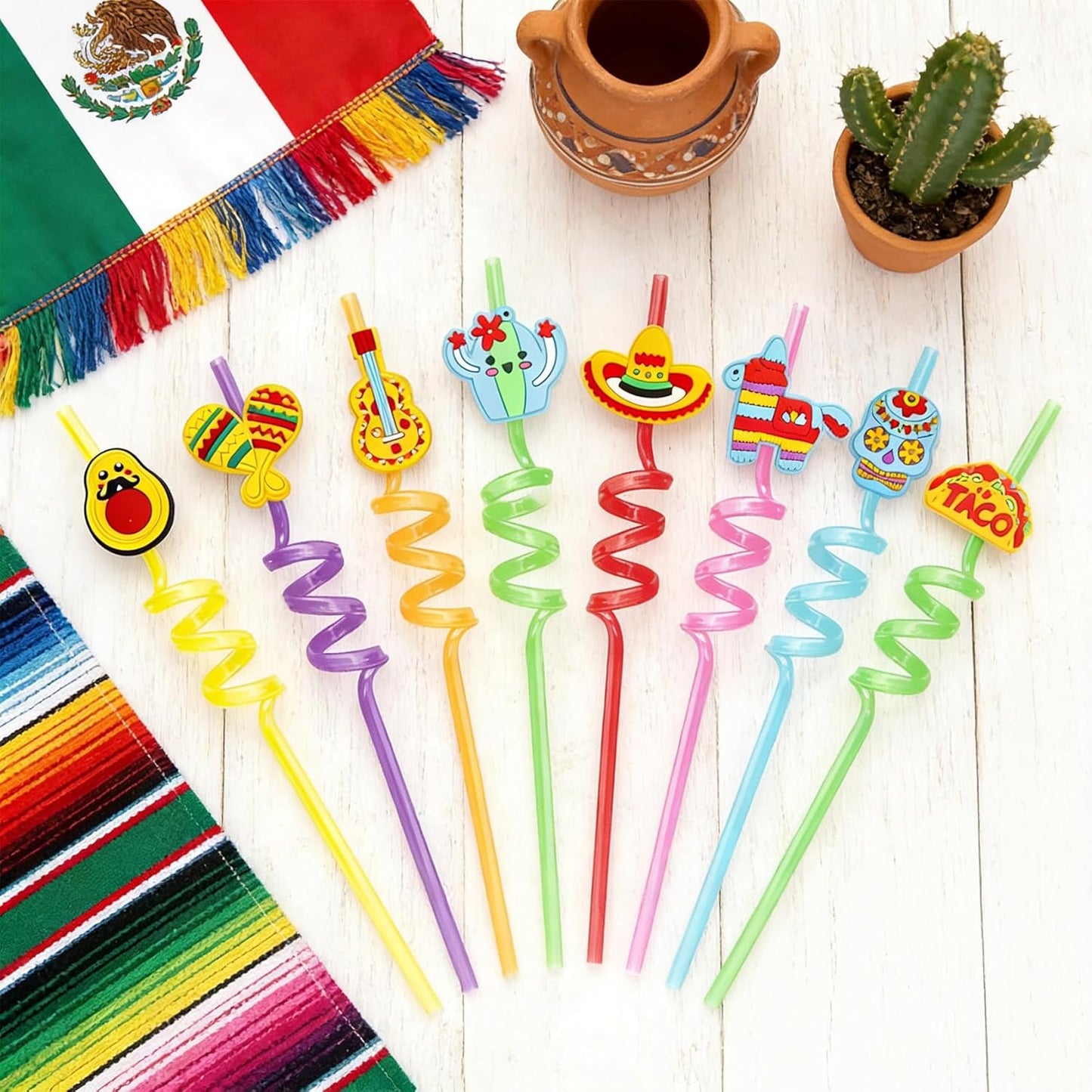 Popotes de fiesta de Cinco de Mayo para México taco cócteles 8 colores