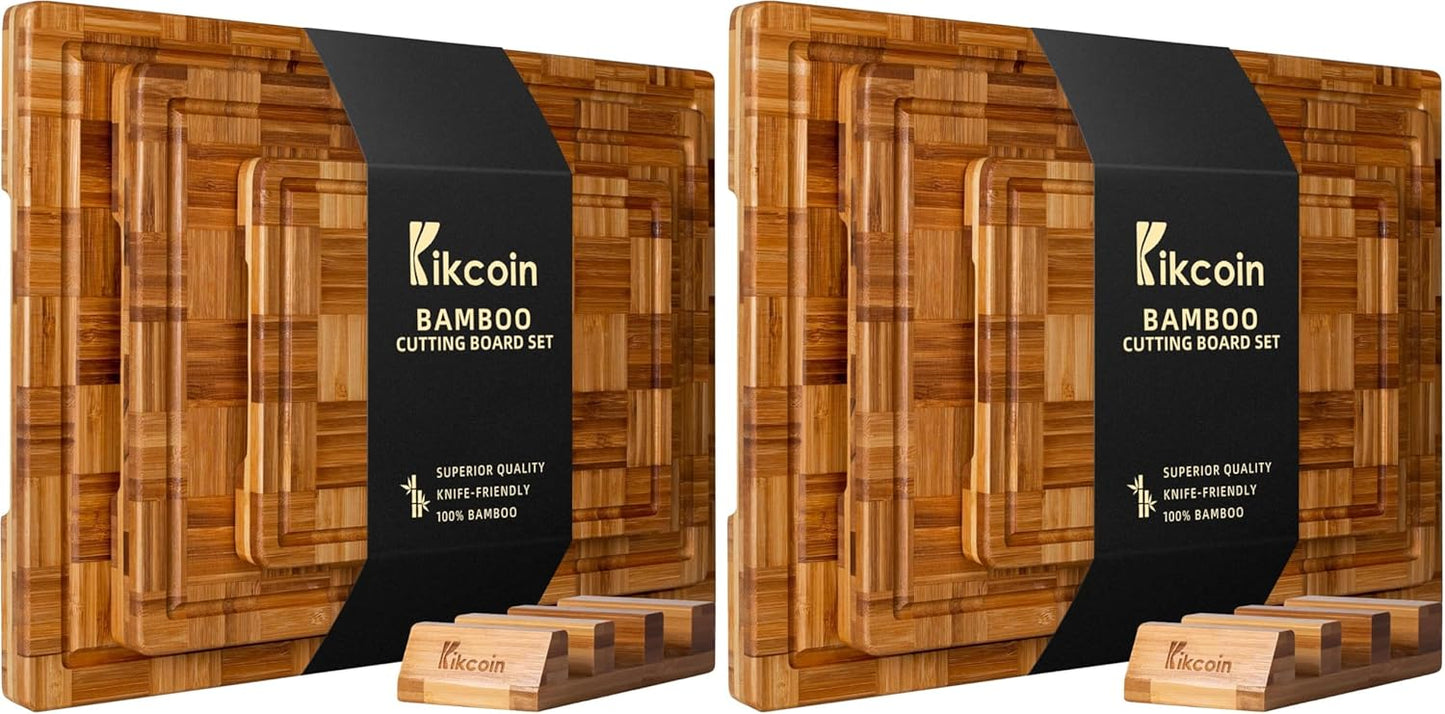 Set 3 Tablas Cortar Bambú Ranura Jugo Bloque Carnicero