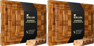Set 3 Tablas Cortar Bambú Ranura Jugo Bloque Carnicero